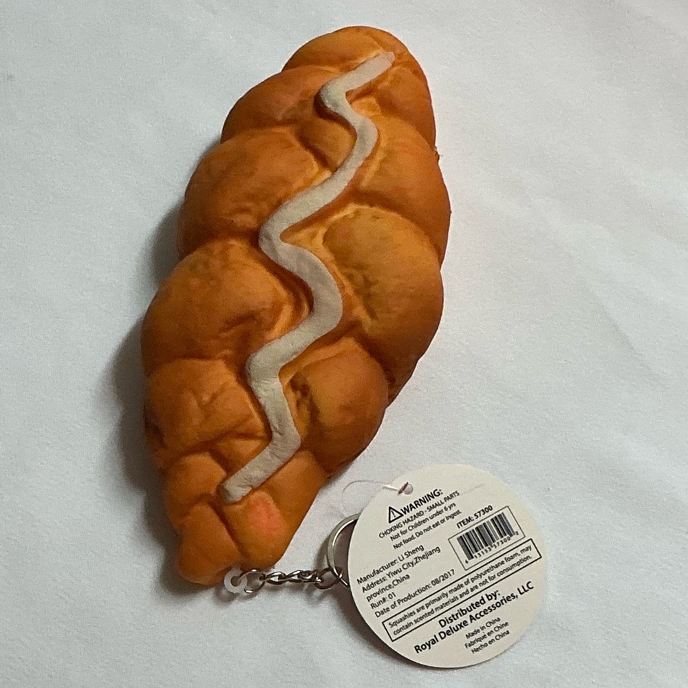Pretend Bread Croissant Keychain with written Mayonnaise